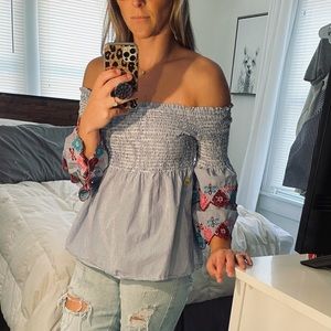 Loft off the shoulder embroidered top
